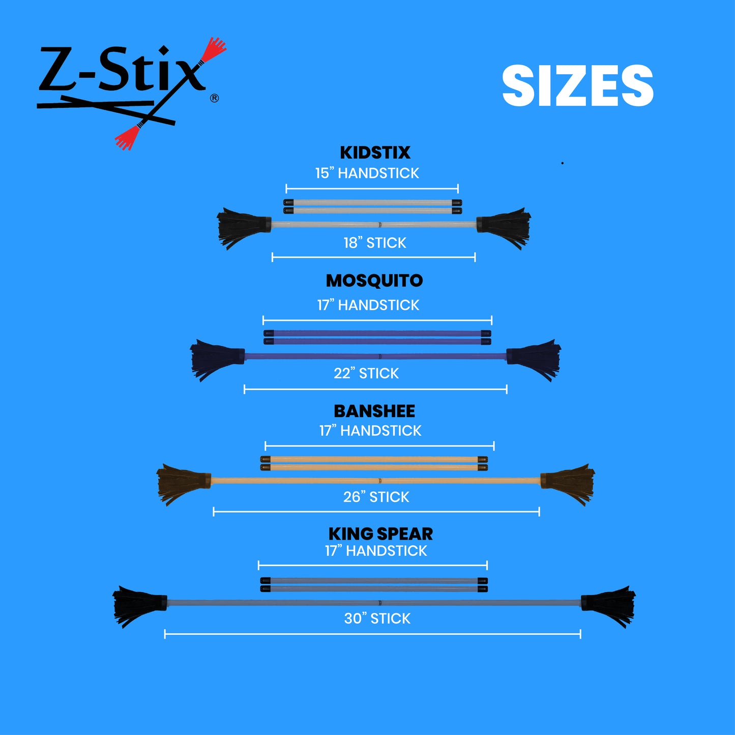 Z-Stix Professional Juggling Flower Sticks/Devil Sticks and 2 Hand Sticks, High Quality, Beginner Friendly - Solid Series