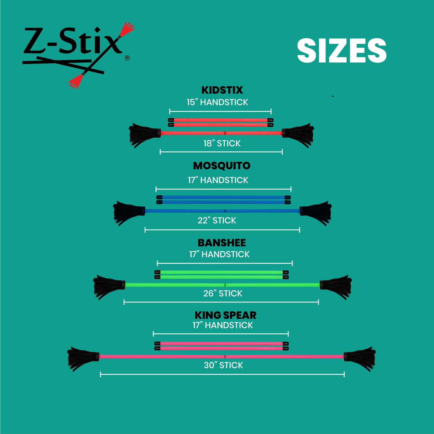 Z-Stix Professional Juggling Flower Sticks-Devil Sticks and 2 Hand Sticks, High Quality, Beginner Friendly - Neon Series