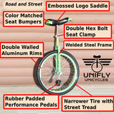 Unifly 20" Road and Street Unicycle - C Frame - Double Aluminum Wheel