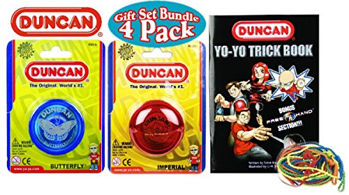 Duncan Deluxe Gift Set - Imperial YoYo, Butterfly YoYo, Trick Book & 5 Pack of Strings - 4 Pack (Assorted Colors)